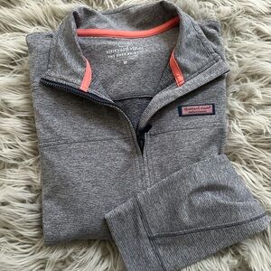 Vineyard Vines Heathered Gray and Pink Shep Quarter-Zip